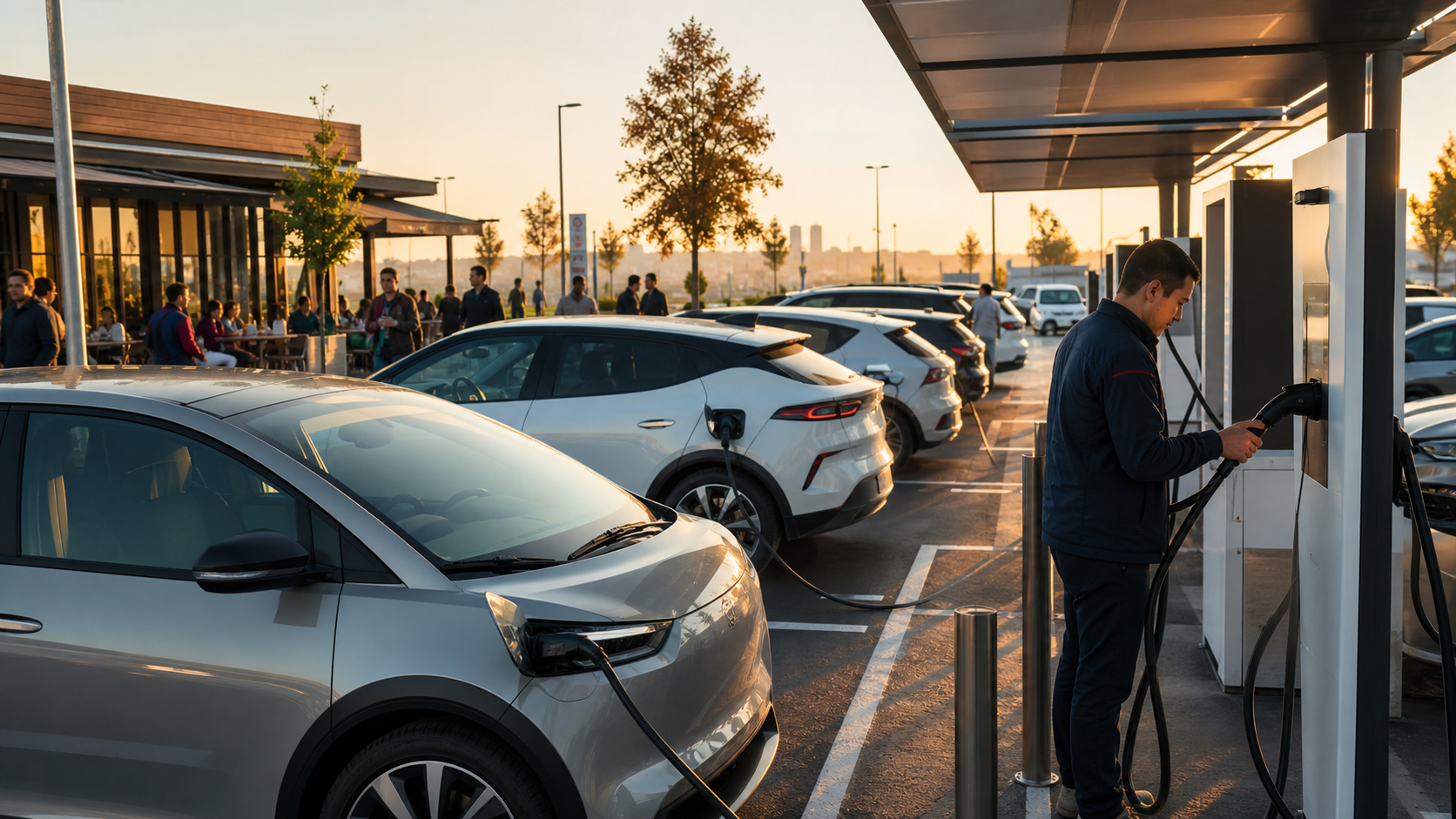 Yoğun kullanılan modern elektrikli araç şarj merkezini yerinde inceleyen yatırım ve enerji ekibi